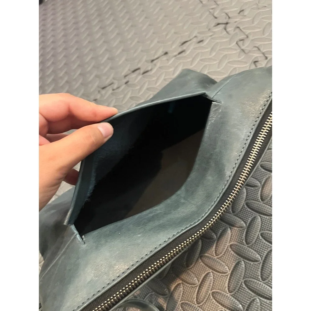 OPVS Clutch Bag Unisex OS Gray Blue Leather Distressed Minimalist Wristlet Pouch